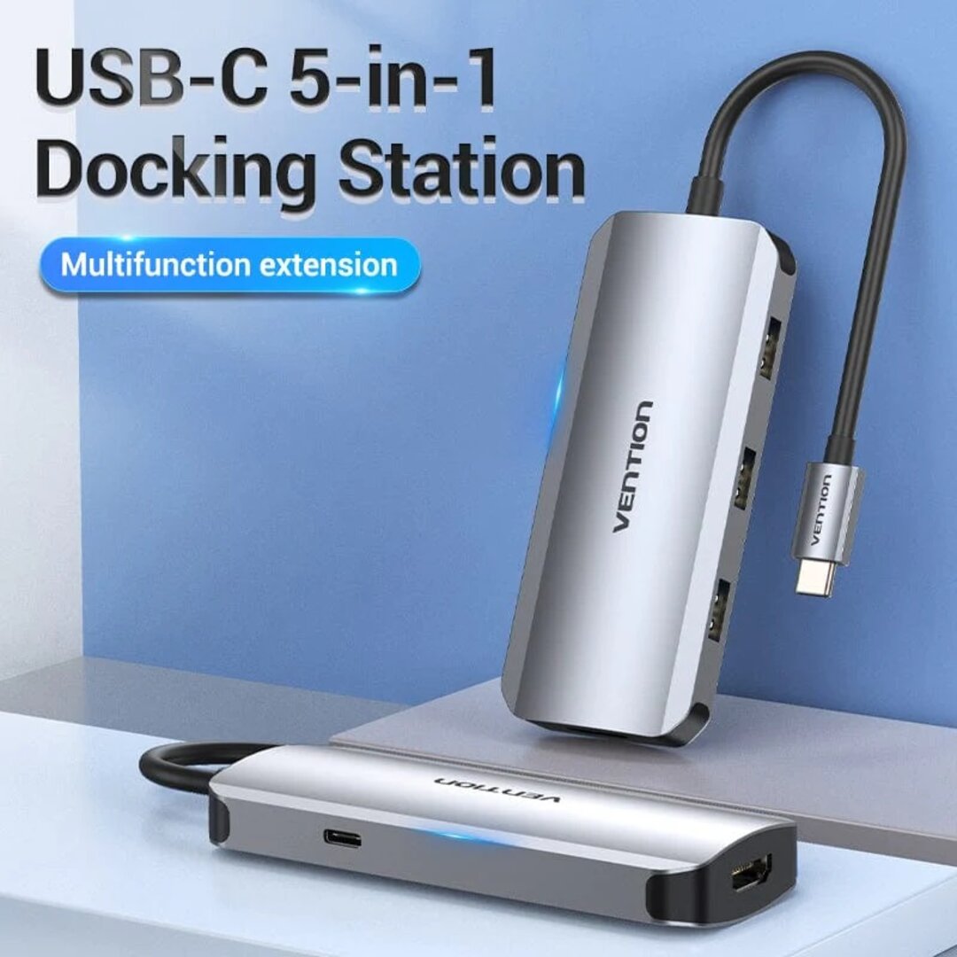 VENTION TODHB USB-C to HDMI/USB 3.0x3/PD Docking Station 0.15M Gray Aluminum Alloy Type