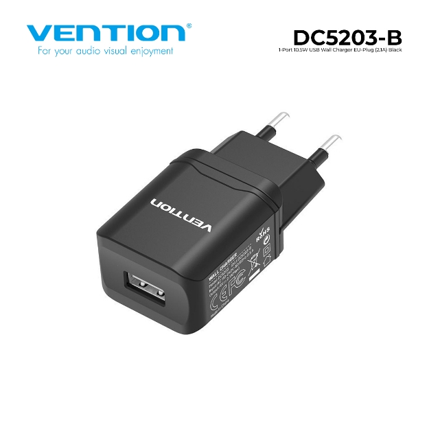 VENTION DC5203-B 1-Port 10.5W USB Wall Charger EU-Plug（2.1A） Black