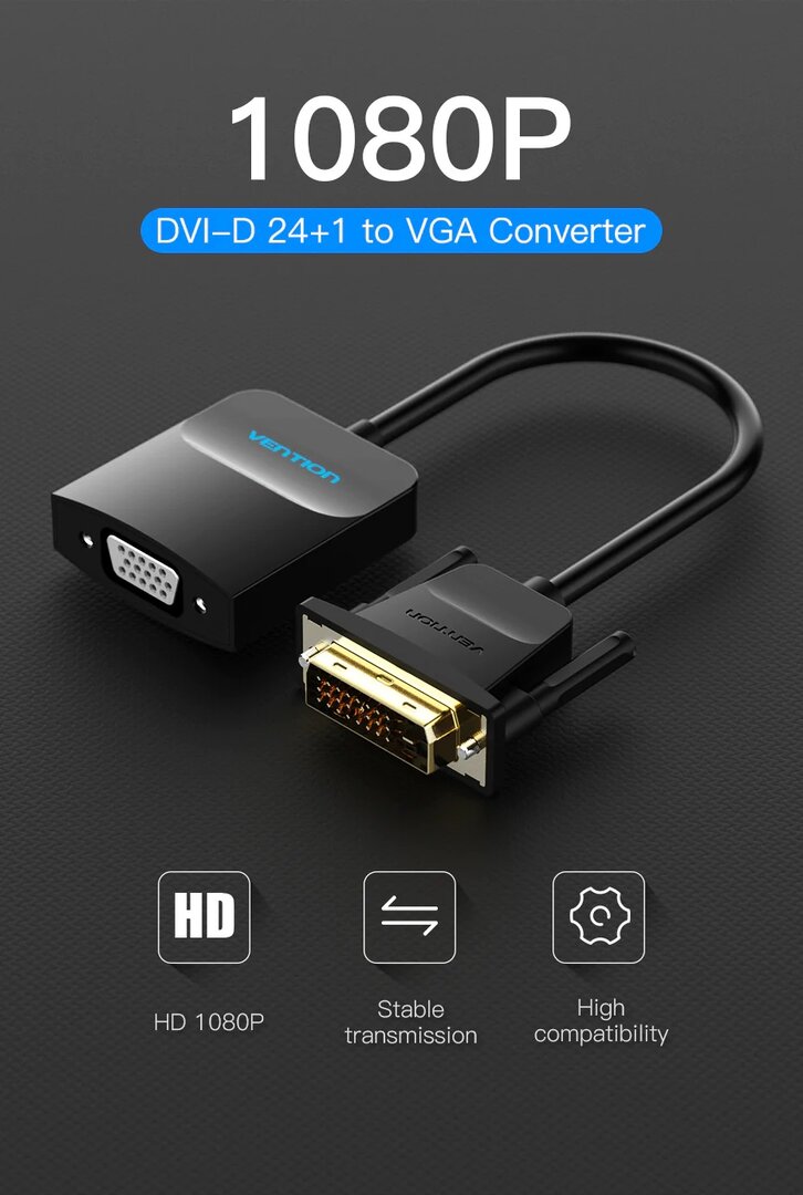 VENTION EBBBB DVI to VGA Converter 0.15M Black Metal Type