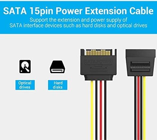 VENTION KDABY SATA 15P Power Extension Cable 0.3M Black