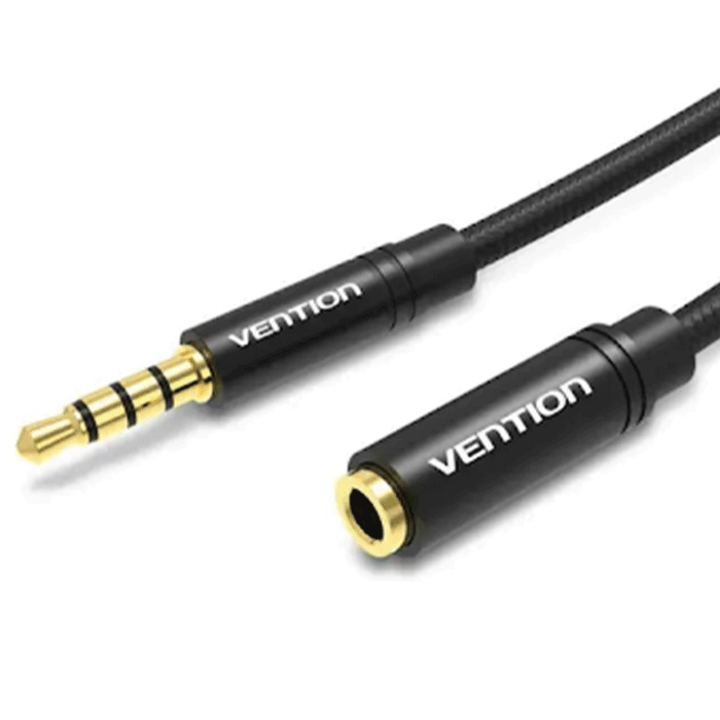 VENTION BHBBH Cotton Braided 3.5mm Audio Extension Cable 2M Black Metal Type