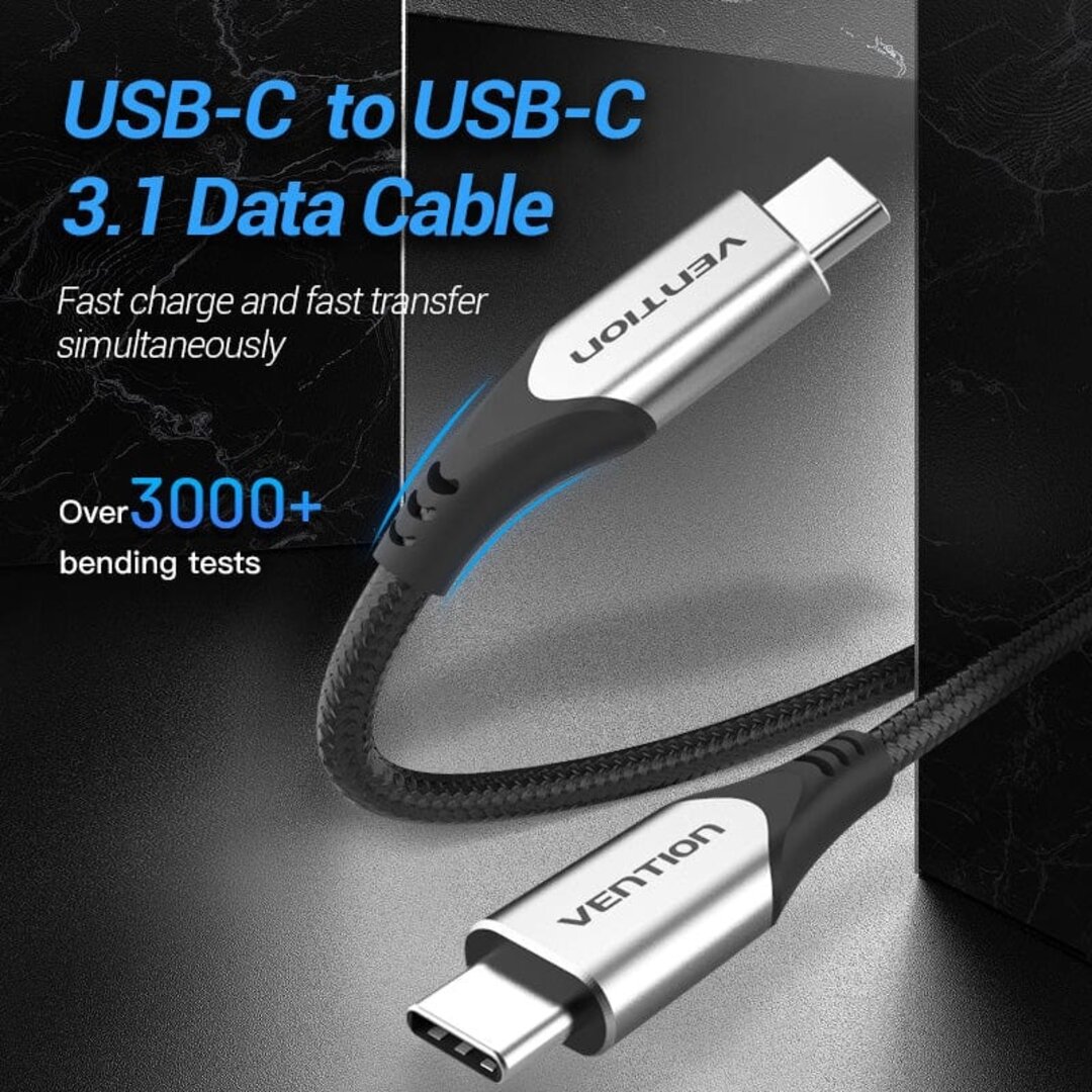 VENTION TAAHG Cotton Braided USB-C to USB-C 3.1 Cable 1.5M  Gray 