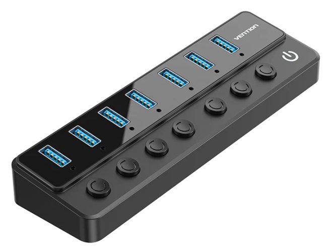 VENTION CHXB0-EU USB B 3.0 to USB 3.0 x7 Hub with Individual Power Switches and DC 5.5mm Power Adapter EU-Plug Black