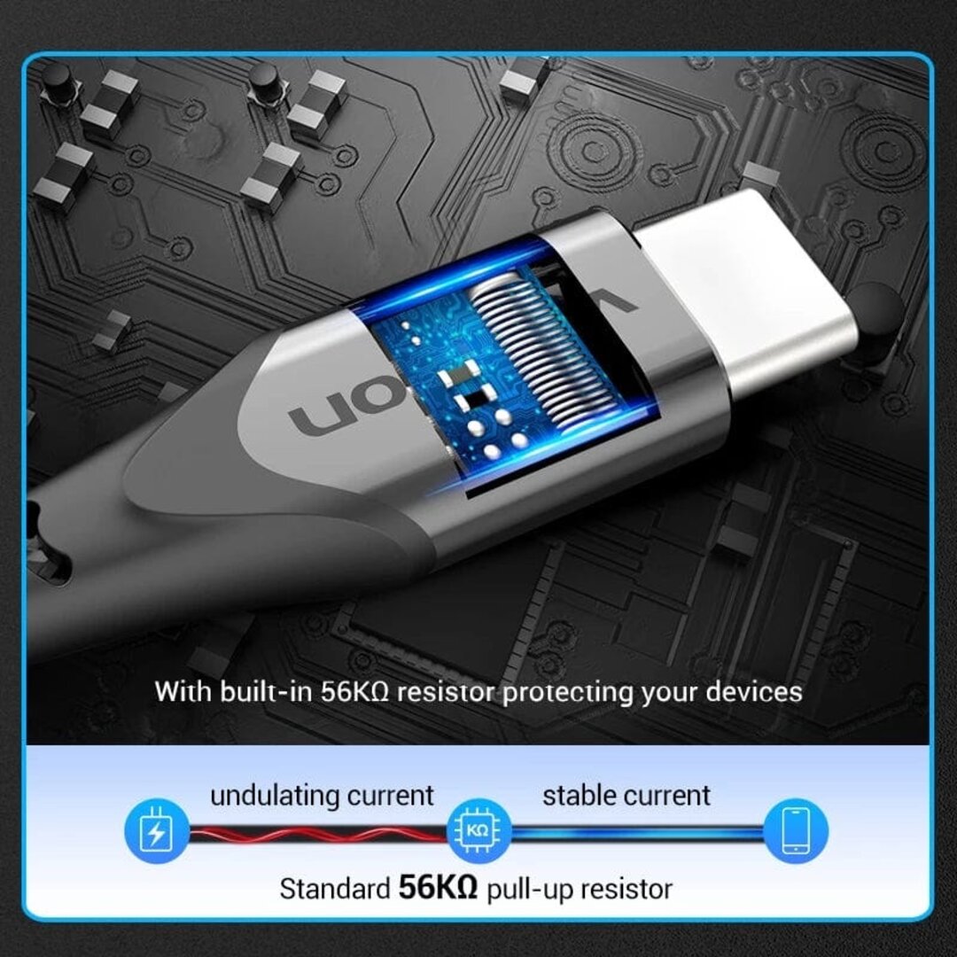 VENTION CODHH Cotton Braided USB 2.0 A Male to C Male 3A Cable 2M Gray Aluminum Alloy Type