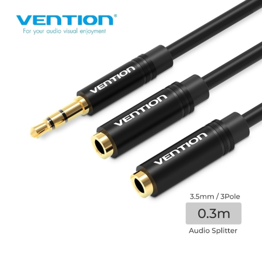 VENTION BBSBY 3.5mm Male to 2*3.5mm Female Stereo Splitter Cable 0.3M Black ABS Type
