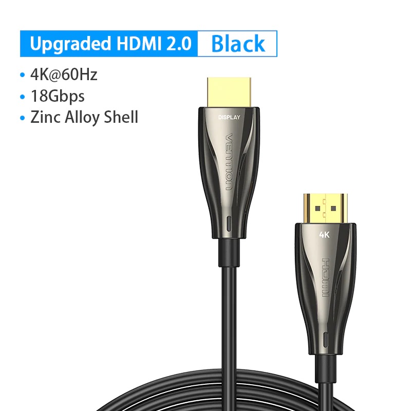 VENTION ALABN Optical HDMI Male to Male HD Cable 15M Black Zinc Alloy Type 4K/60Hz