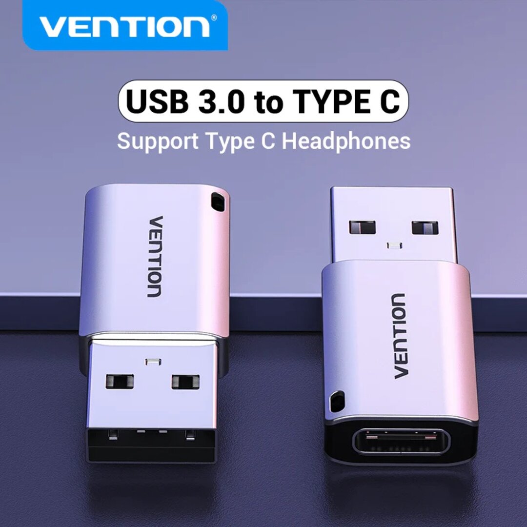 VENTION CDPH0 USB 3.0 Male to USB-C Female Adapter Gray Aluminum Alloy Type