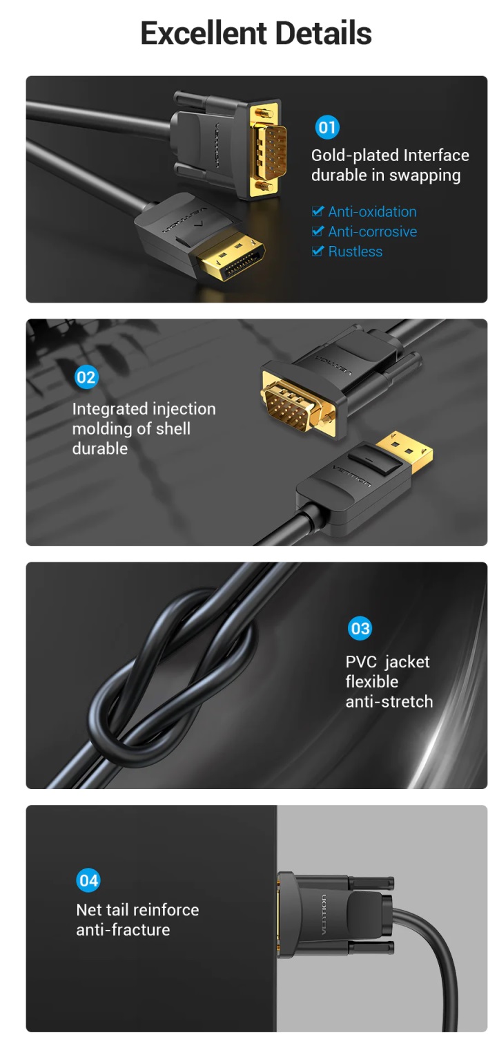VENTION HBLBG DP to VGA Cable 1.5M Black
