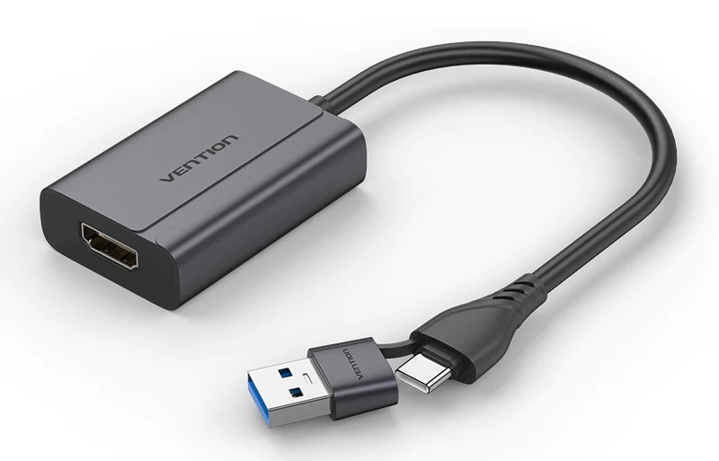 VENTION ACYHB USB-C and USB-A to HDMI Converter Gray Aluminium Alloy Type