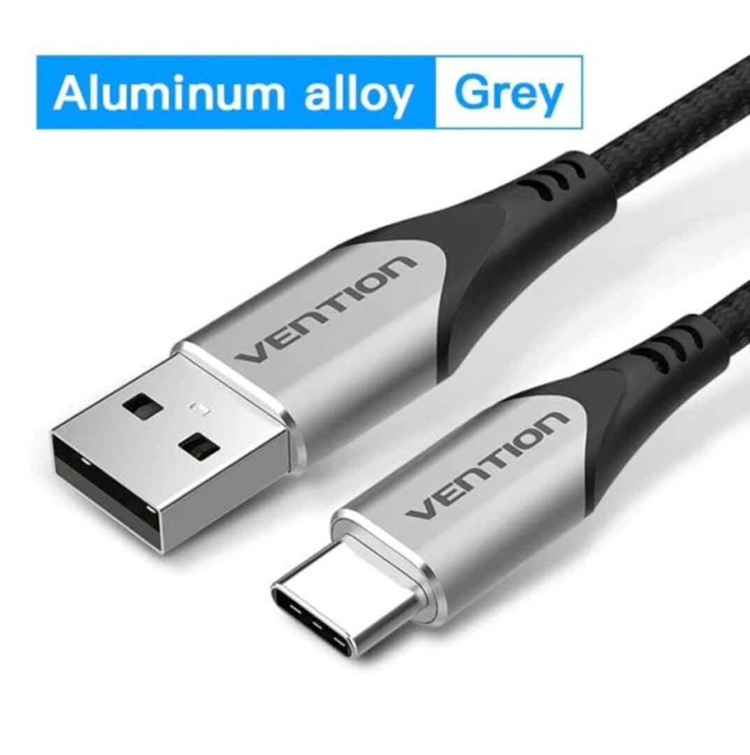 VENTION CODHH Cotton Braided USB 2.0 A Male to C Male 3A Cable 2M Gray Aluminum Alloy Type