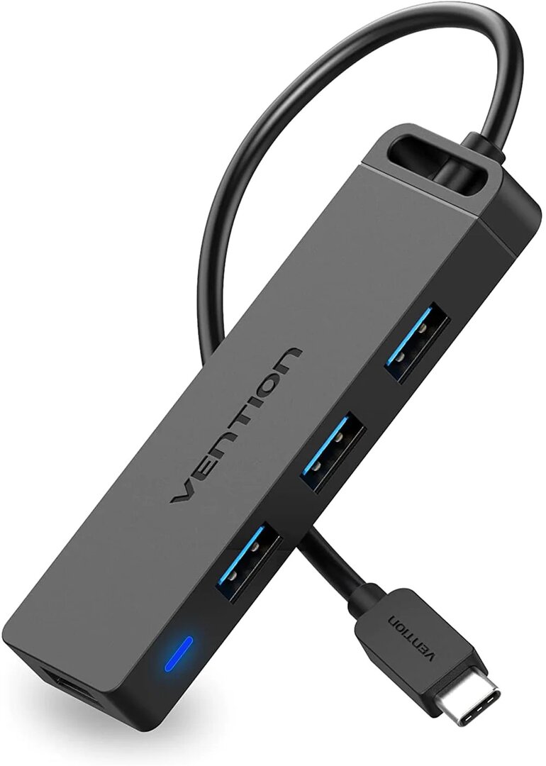 VENTION TGKBD Type-C to 4-Port USB 3.0 Hub with Power Supply Black 0.5M ABS Type