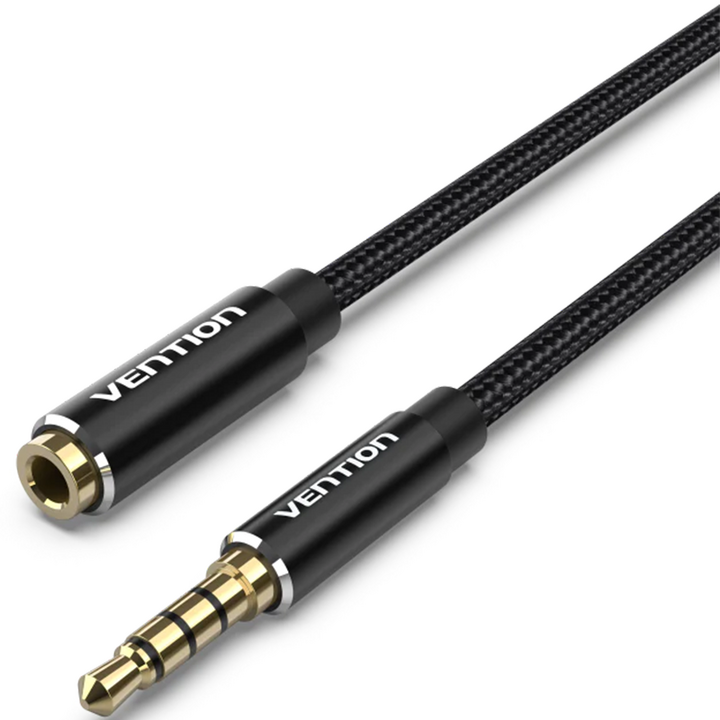 VENTION BHCBF Cotton Braided TRRS 3.5mm Male to 3.5mm Female Audio Extension Cable 1M Black Aluminum Alloy Type