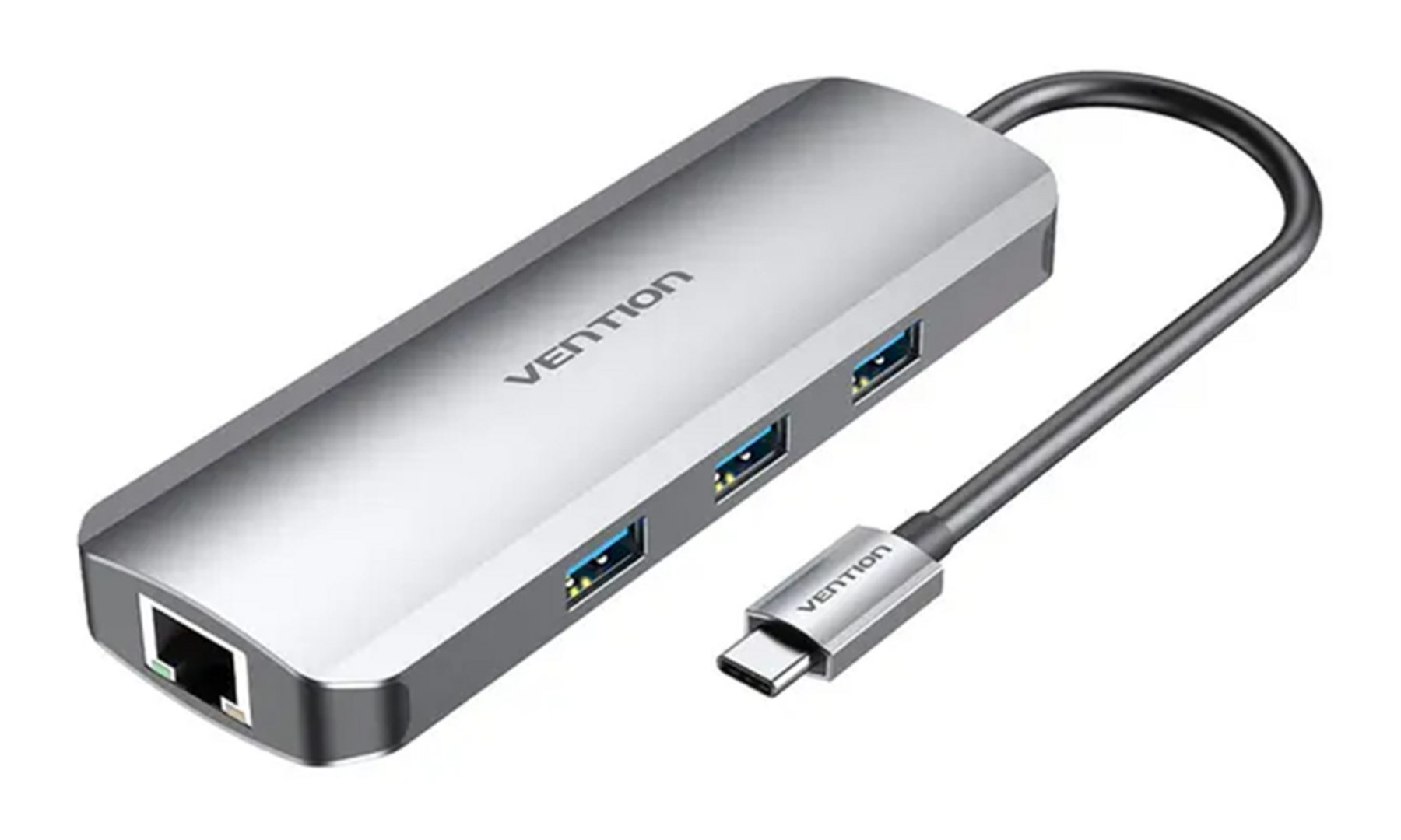VENTION TOKHB Multi-function USB-C to HDMI/USB3.0x3/RJ45/SD/TF/PD Docking Station 0.15M Gray Aluminum Alloy Type